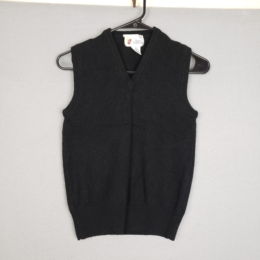Vintage Brass Connection XL Sweater Vest Black 100% Lambswool Academia Old Money
